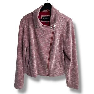 Eloquii Womens Burgundy Marled Textured Knit Asymmetrical Zip Moto Jacket 14/16